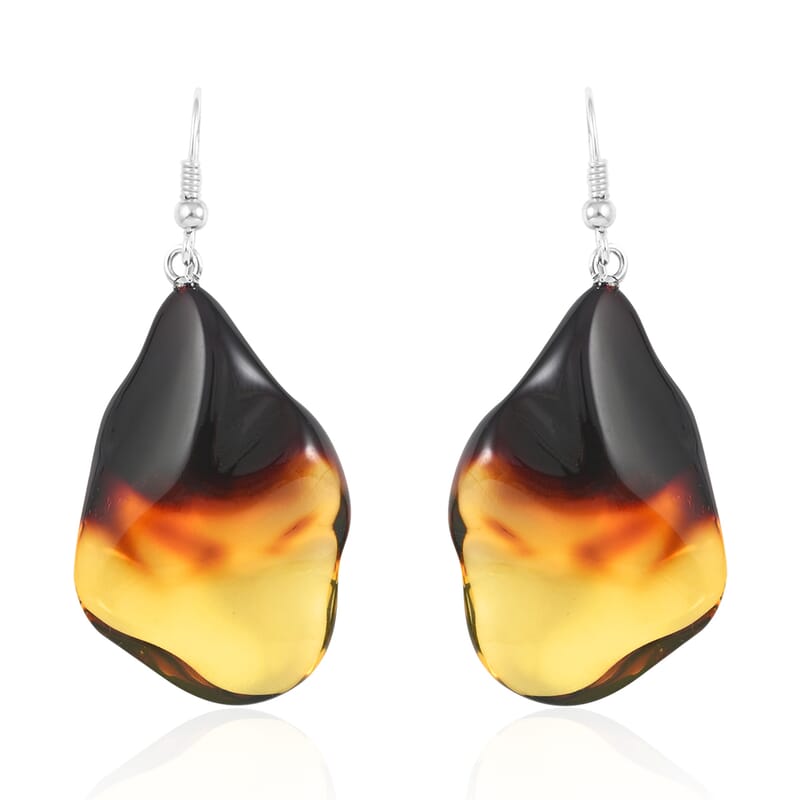 Baltic Amber Free Shaped Dangle Earrings in Sterling Silver