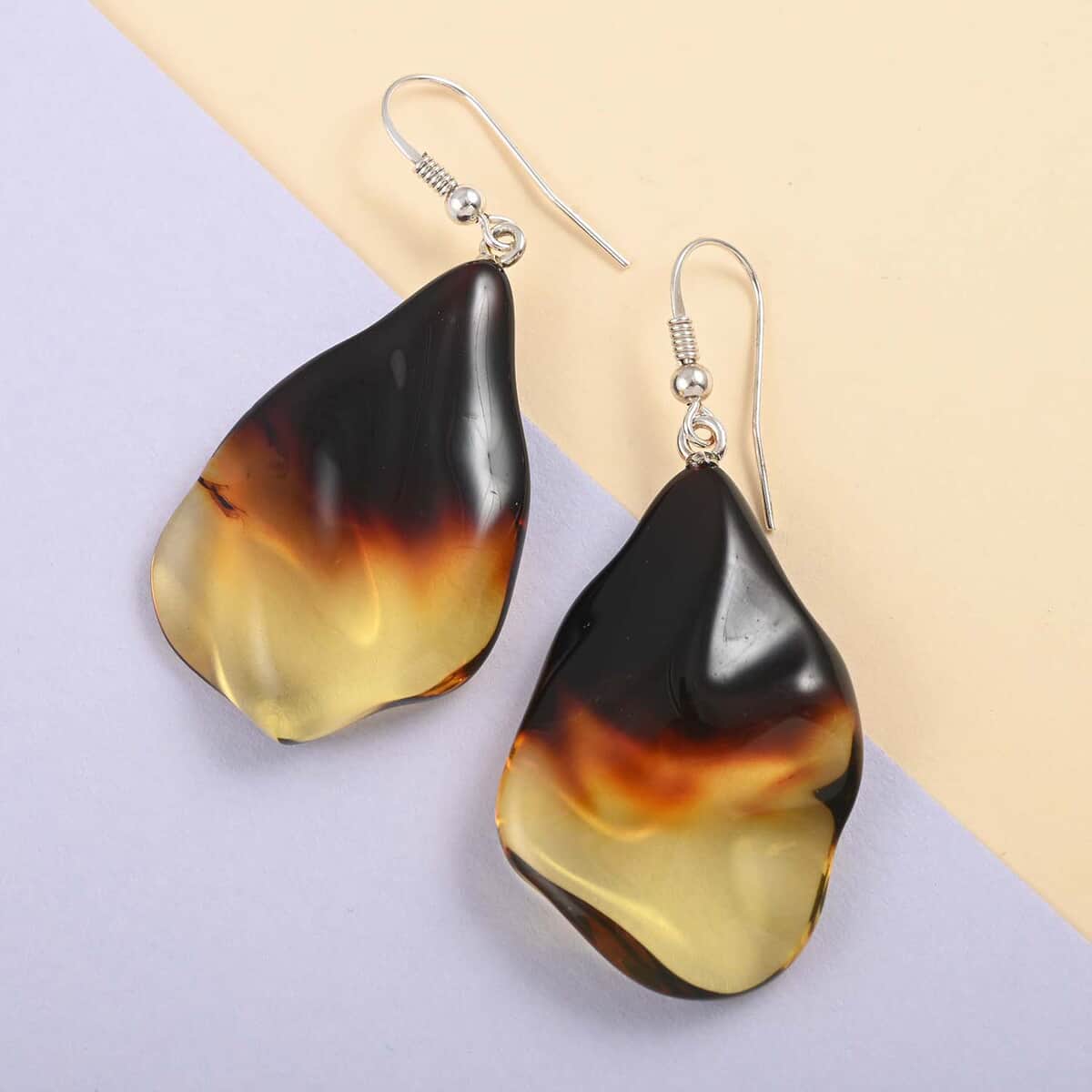 Baltic Amber Free Shaped Dangle Earrings in Sterling Silver image number 1