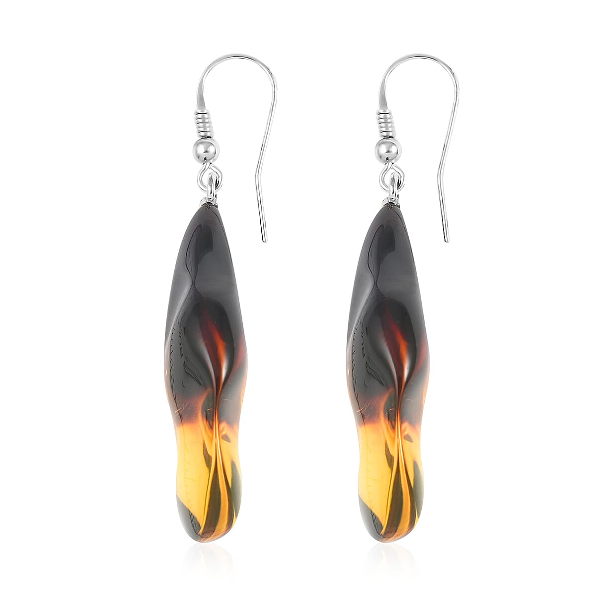 Baltic Amber Free Shaped Dangle Earrings in Sterling Silver