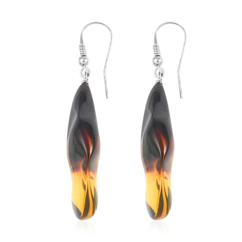 Baltic Amber Free Shaped Dangle Earrings in Sterling Silver