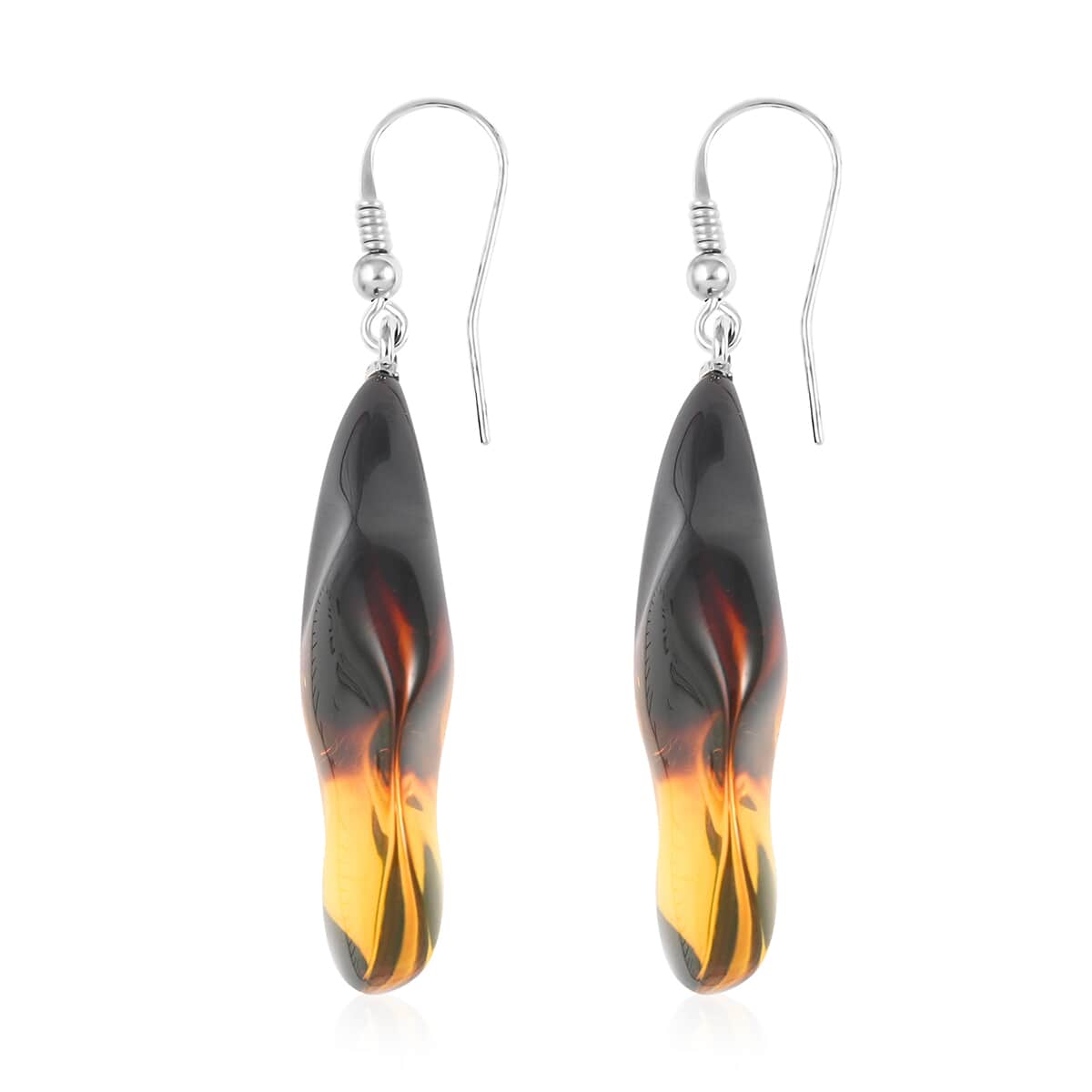 Baltic Amber Free Shaped Dangle Earrings in Sterling Silver image number 3