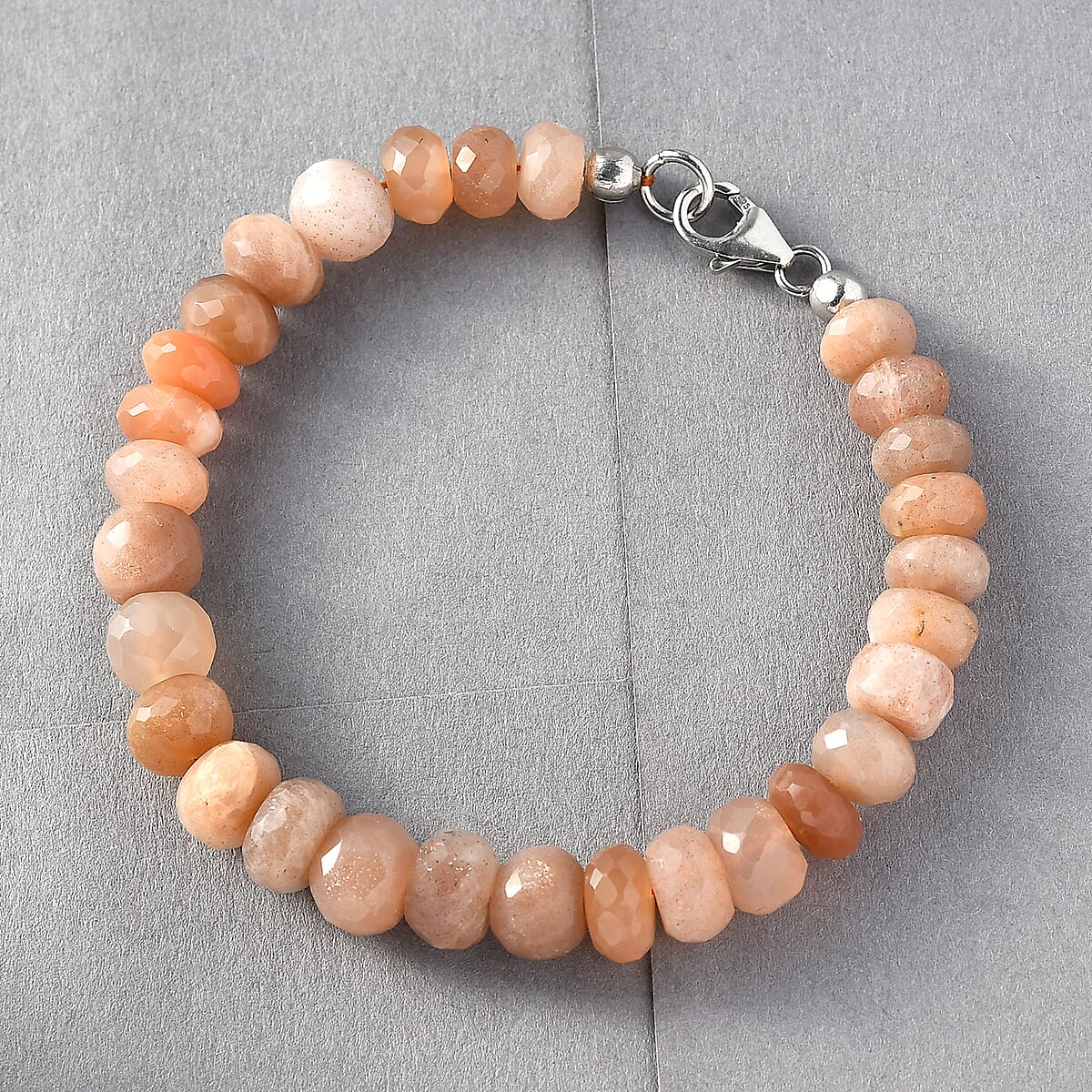 Peach Moonstone Beaded Bracelet in Rhodium Over Sterling Silver (7.25 In) 62.00 ctw image number 1