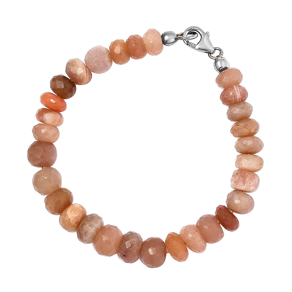 Peach Moonstone Beaded Bracelet in Rhodium Over Sterling Silver (7.25 In) 62.00 ctw image number 3