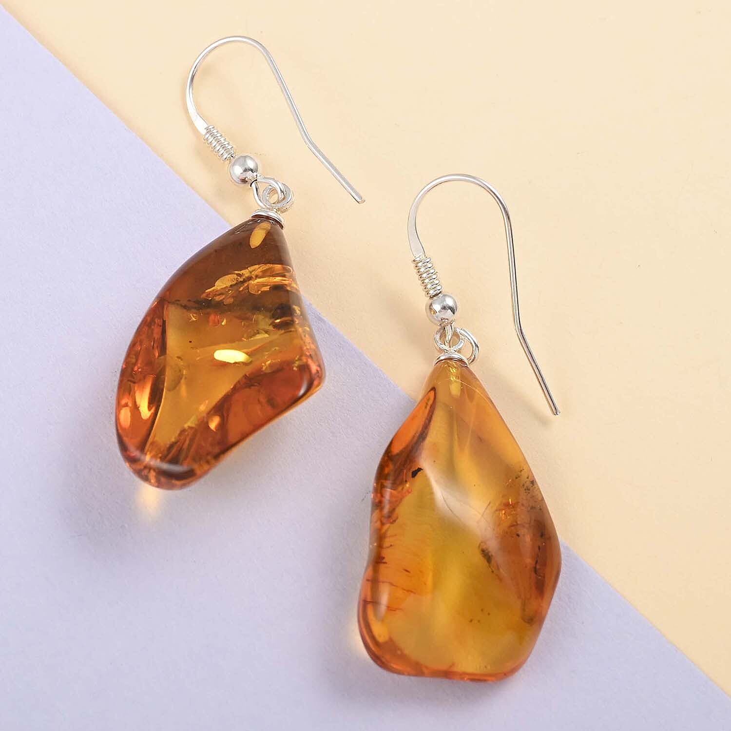 Baltic Amber Organic Earrings in Sterling Silver