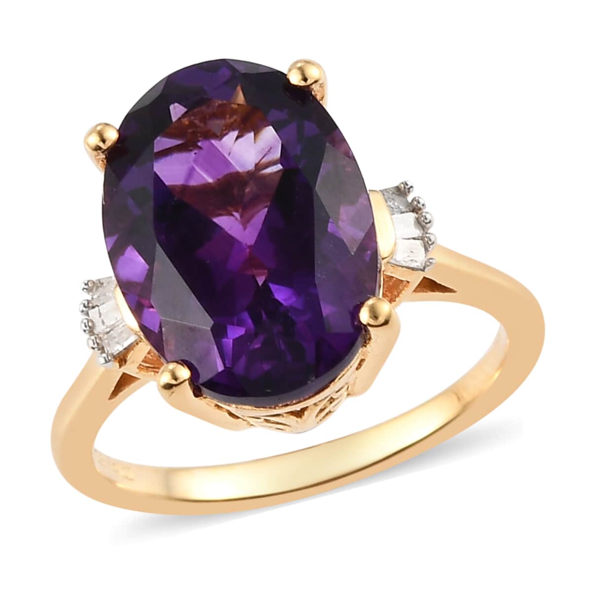 Moroccan Amethyst and Diamond Ring in Vermeil Yellow Gold Over Sterling Silver (Size 8.0) 5.90 ctw image number 0