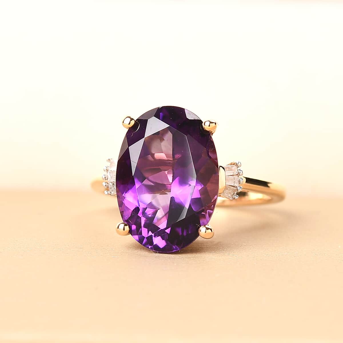 Moroccan Amethyst and Diamond Ring in Vermeil Yellow Gold Over Sterling Silver (Size 8.0) 5.90 ctw image number 1