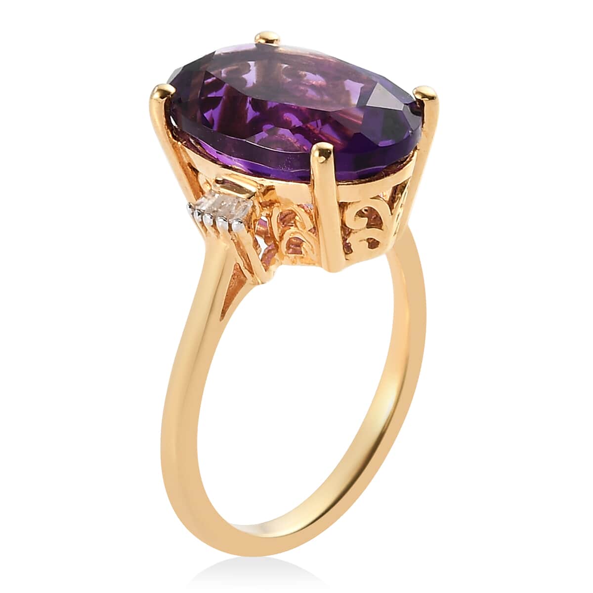 Moroccan Amethyst and Diamond Ring in Vermeil Yellow Gold Over Sterling Silver (Size 8.0) 5.90 ctw image number 3