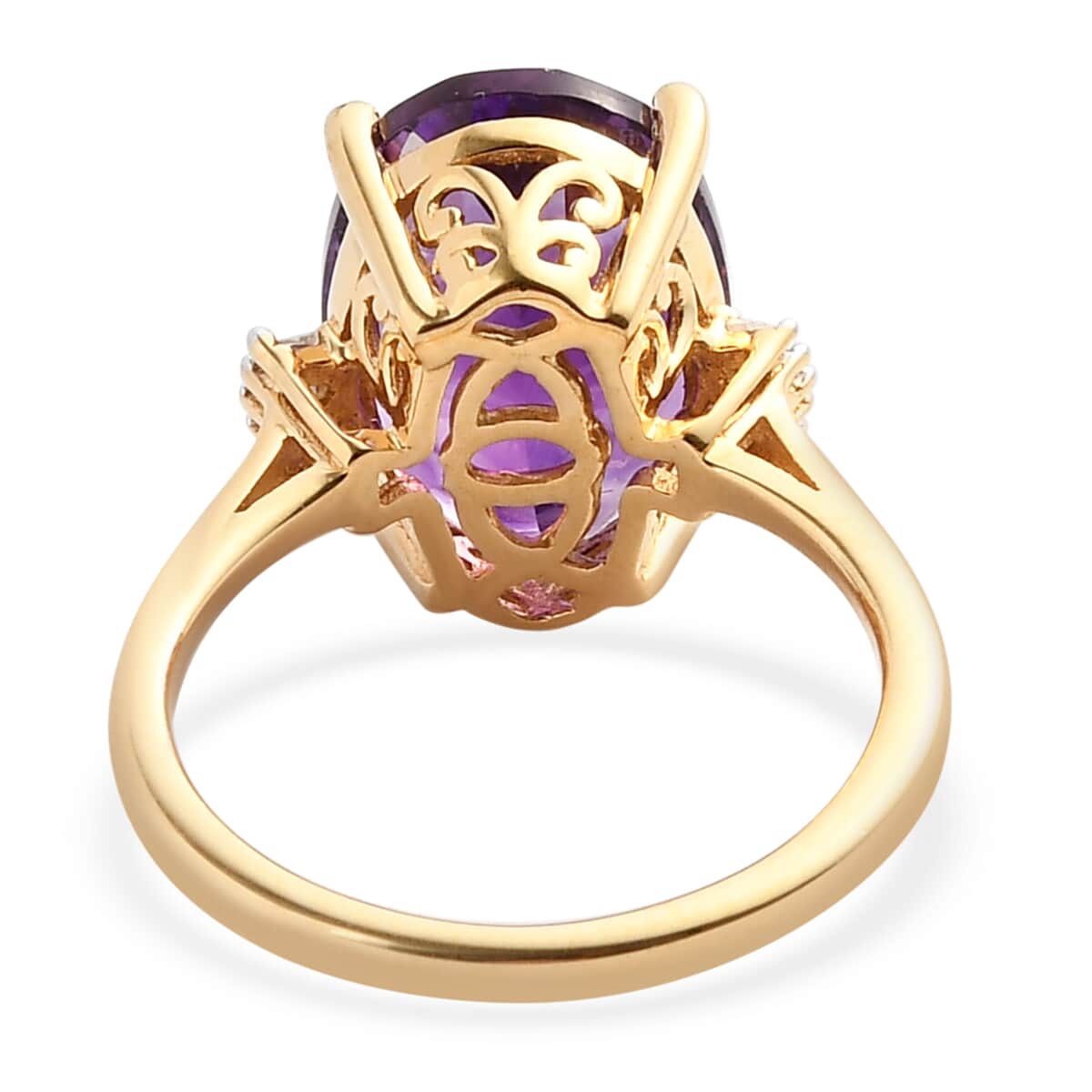 Moroccan Amethyst and Diamond Ring in Vermeil Yellow Gold Over Sterling Silver (Size 8.0) 5.90 ctw image number 4