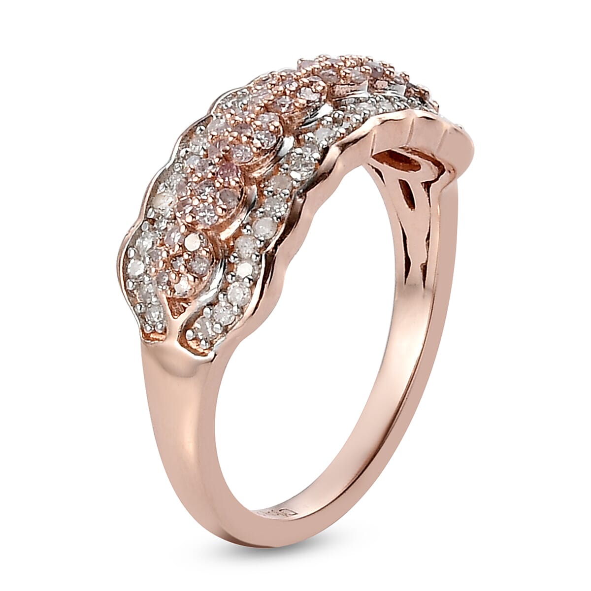 Natural Pink Diamond and Diamond Ring in Vermeil Rose Gold Over Sterling Silver (Size 10.0) 0.50 ctw