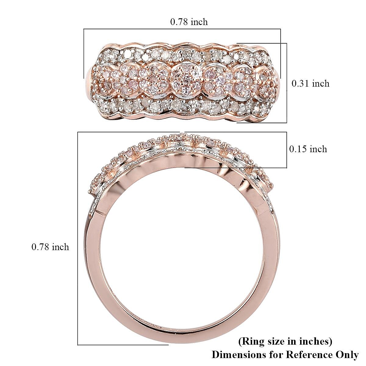 Natural Pink Diamond and Diamond Ring in Vermeil Rose Gold Over Sterling Silver (Size 10.0) 0.50 ctw