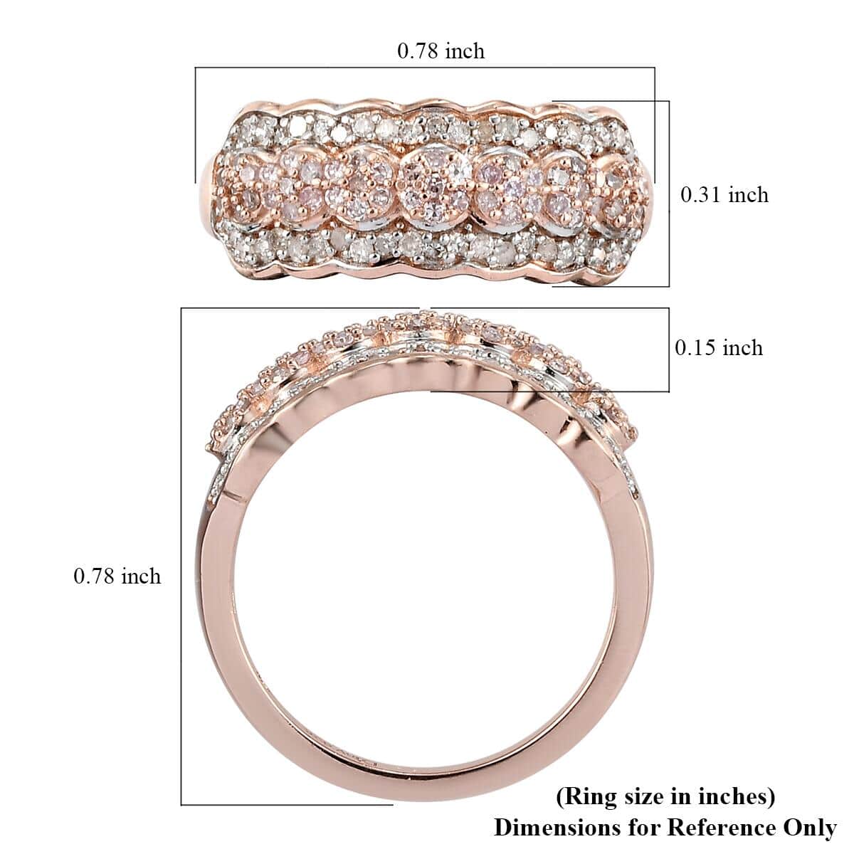 Natural Pink Diamond and Diamond Ring in Vermeil Rose Gold Over Sterling Silver 0.50 ctw image number 5