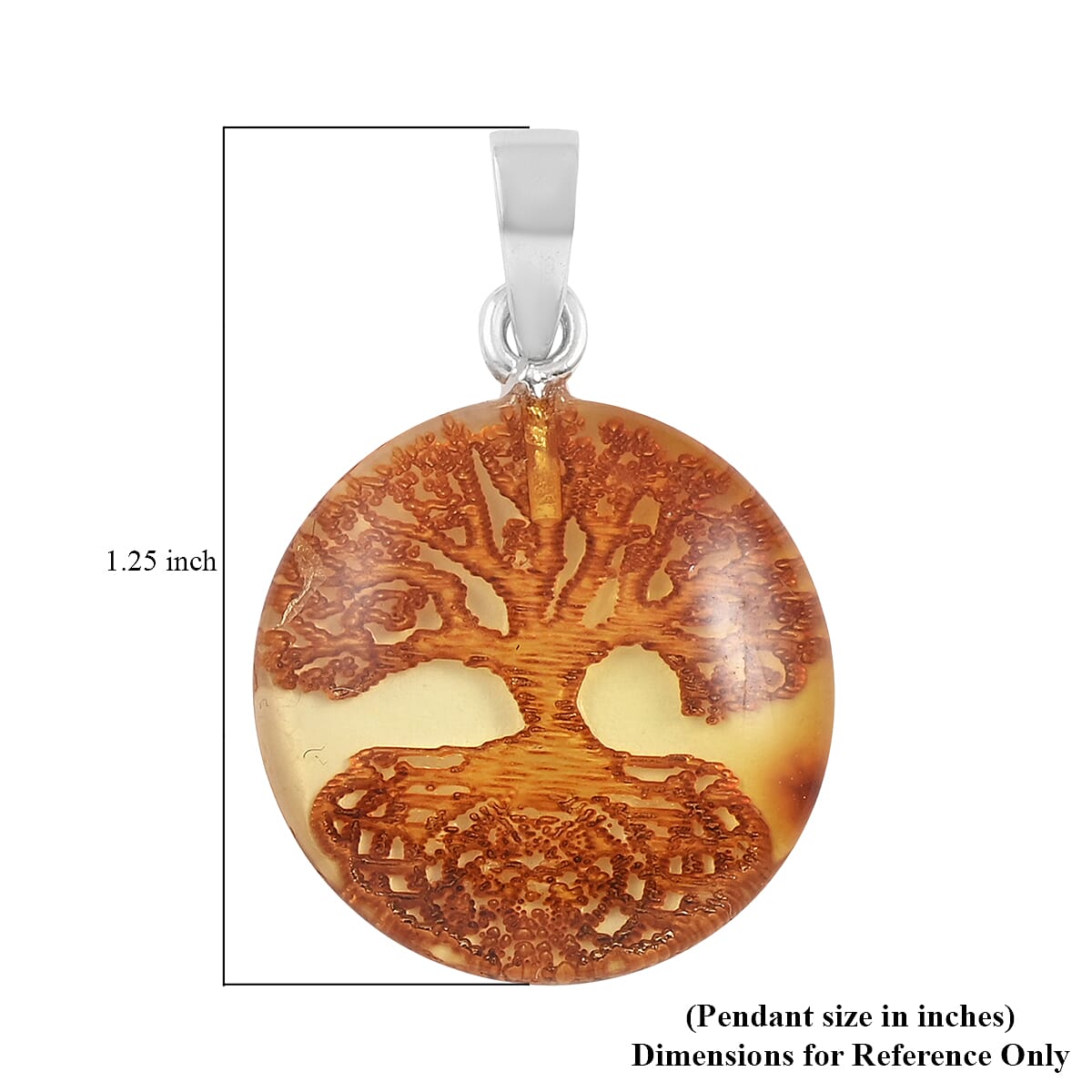 Baltic Amber Tree of Life Round Pendant in Sterling Silver image number 3