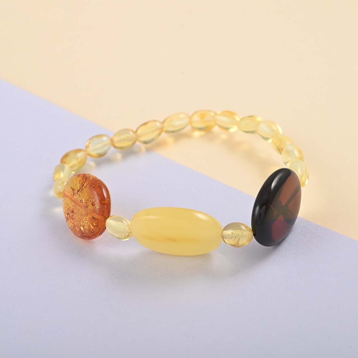 Multi Color Amber Beaded Stretch Bracelet image number 1