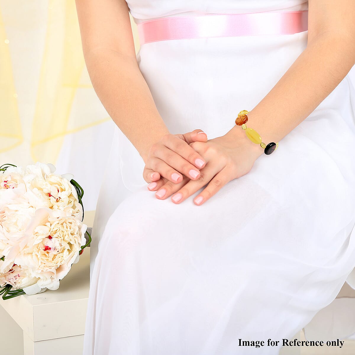 Multi Color Amber Beaded Stretch Bracelet image number 2