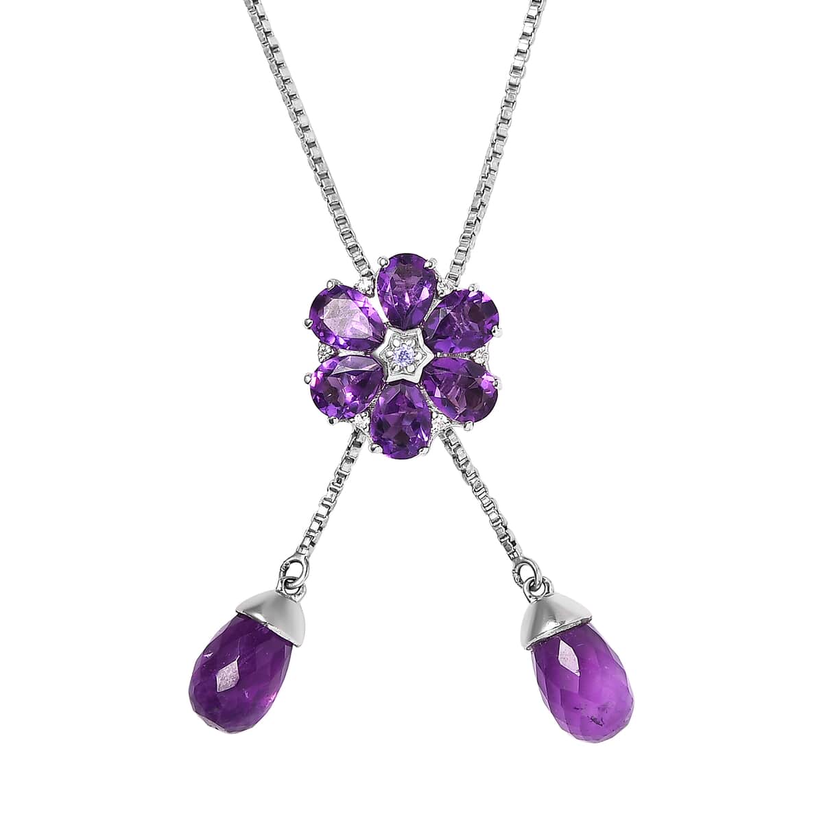 GP Italian Garden Collection Amethyst and Multi Gemstone Flower Necklace 18 Inches in Platinum Over Sterling Silver 12.20 ctw image number 0