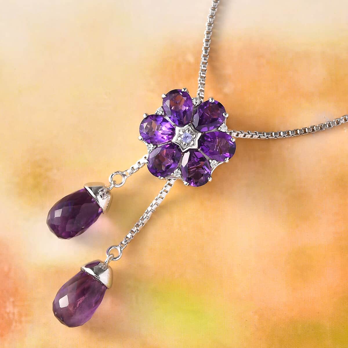 GP Italian Garden Collection Amethyst and Multi Gemstone Flower Necklace 18 Inches in Platinum Over Sterling Silver 12.20 ctw image number 1