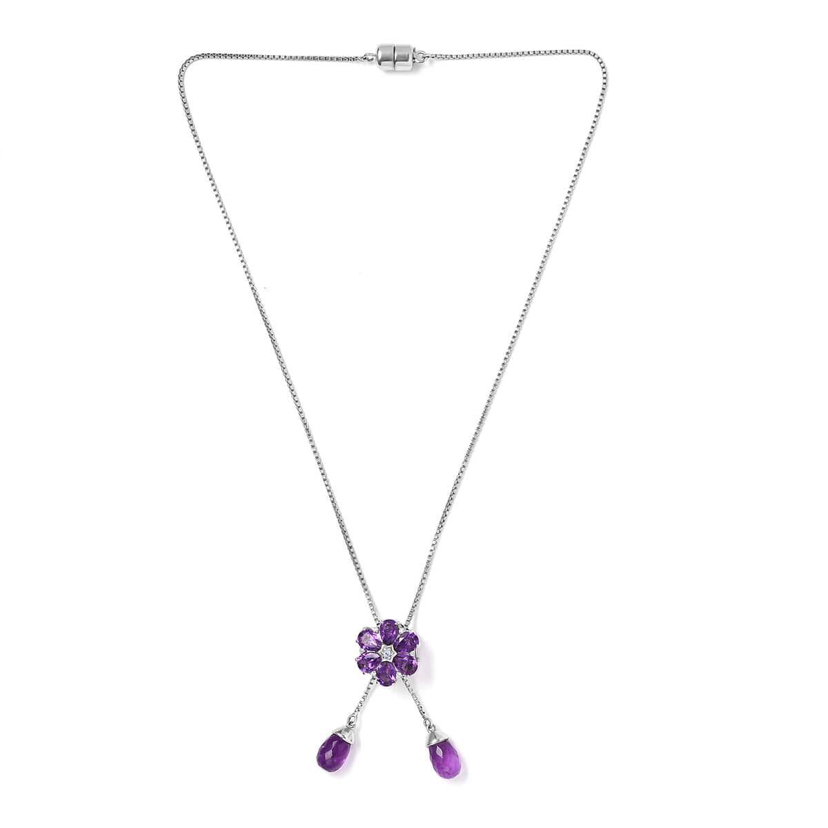 GP Italian Garden Collection Amethyst and Multi Gemstone Flower Necklace 18 Inches in Platinum Over Sterling Silver 12.20 ctw image number 3