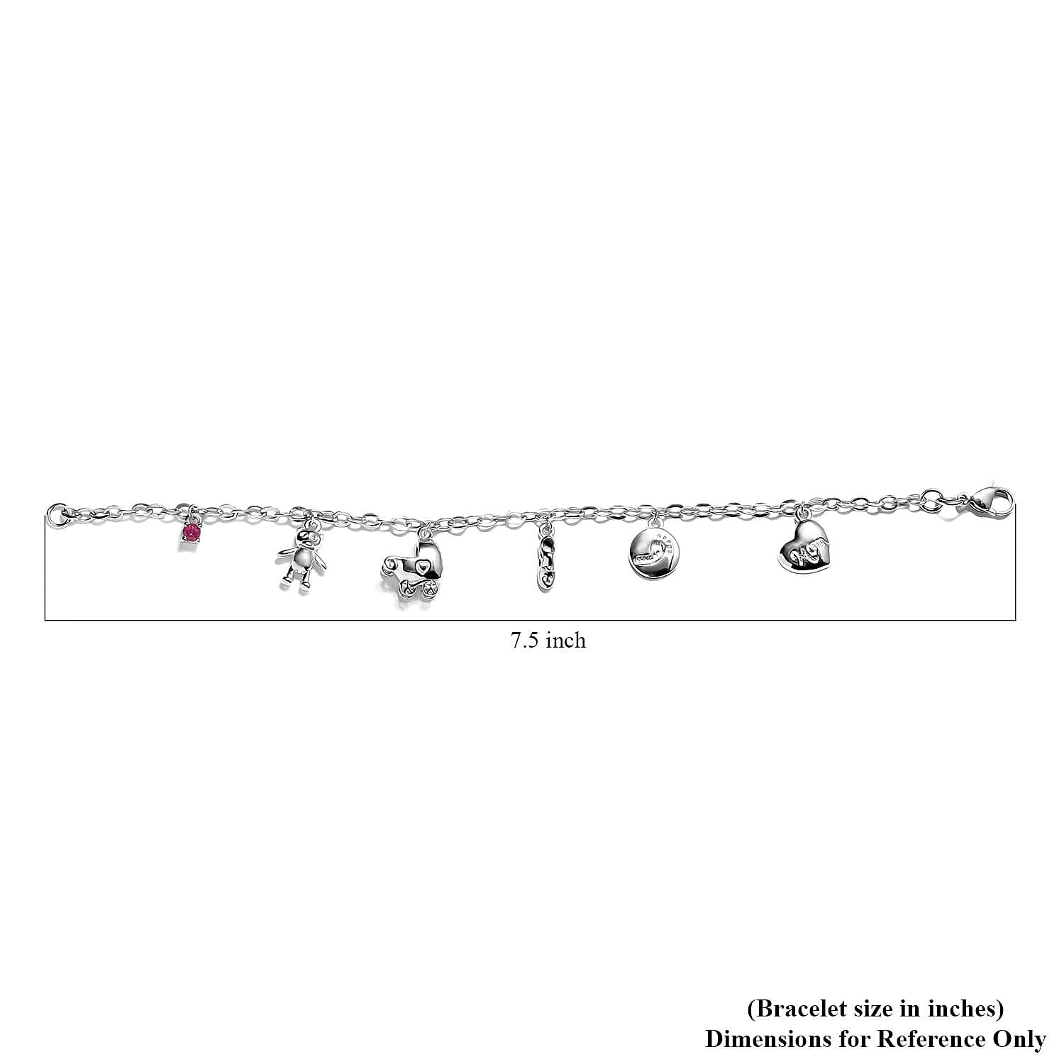 Karis Niassa Ruby (FF) Charm Bracelet in Platinum Bond (7.25 In) 0.25 ctw