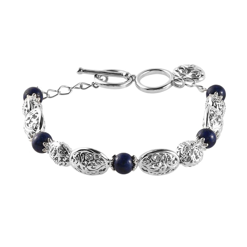 Karis Lapis Lazuli Toggle Clasp Bracelet in Platinum Bond (7.25 In) 8.50 ctw