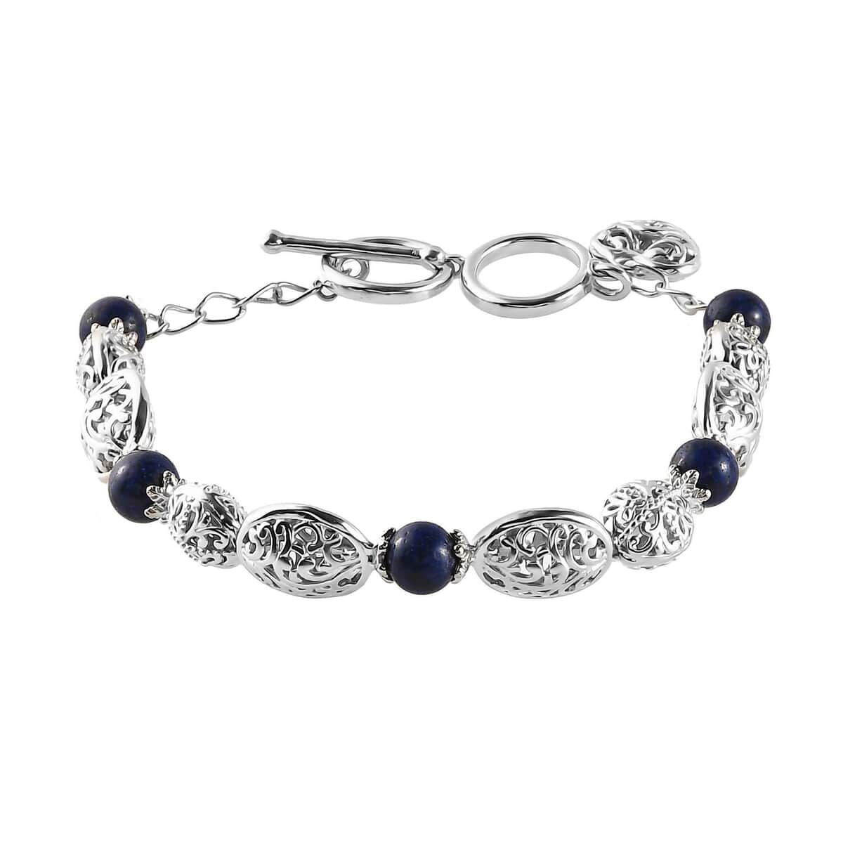 Karis Lapis Lazuli Toggle Clasp Bracelet in Platinum Bond (7.25 In) 8.50 ctw image number 0