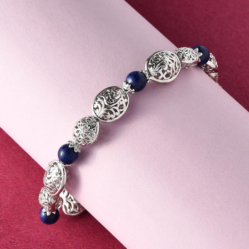 Karis Lapis Lazuli Toggle Clasp Bracelet in Platinum Bond (7.25 In) 8.50 ctw