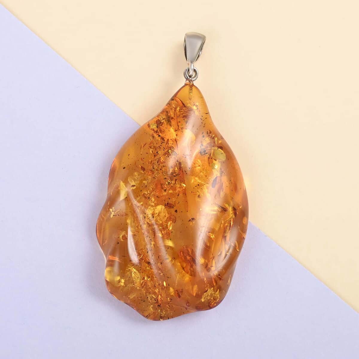 Baltic Amber Free Shaped Pendant in Sterling Silver image number 1