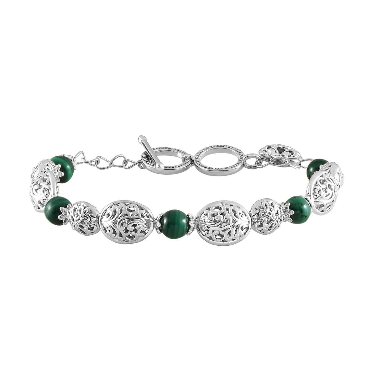 Karis African Malachite Toggle Clasp Bracelet in Platinum Bond (7.25 In) 15.60 ctw image number 0