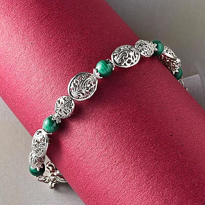 Karis African Malachite Toggle Clasp Bracelet in Platinum Bond (7.25 In) 15.60 ctw