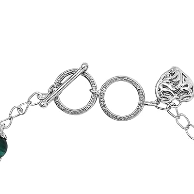 Karis African Malachite Toggle Clasp Bracelet in Platinum Bond (7.25 In) 15.60 ctw