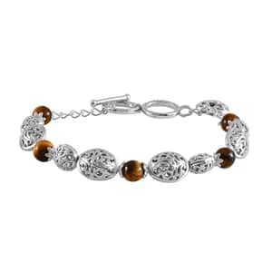 KARIS South African Tiger's Eye Toggle Clasp Bracelet in Platinum Bond (7.25 In) 6.25 ctw