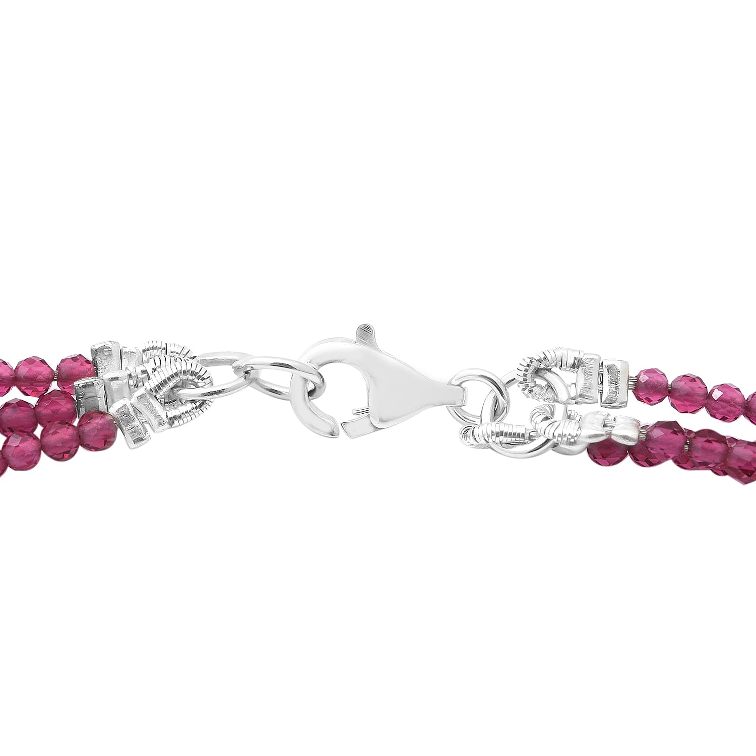 Mozambique Garnet Beaded Three Row Necklace 18 Inches with Lobster Lock in Sterling Silver 50.00 ctw