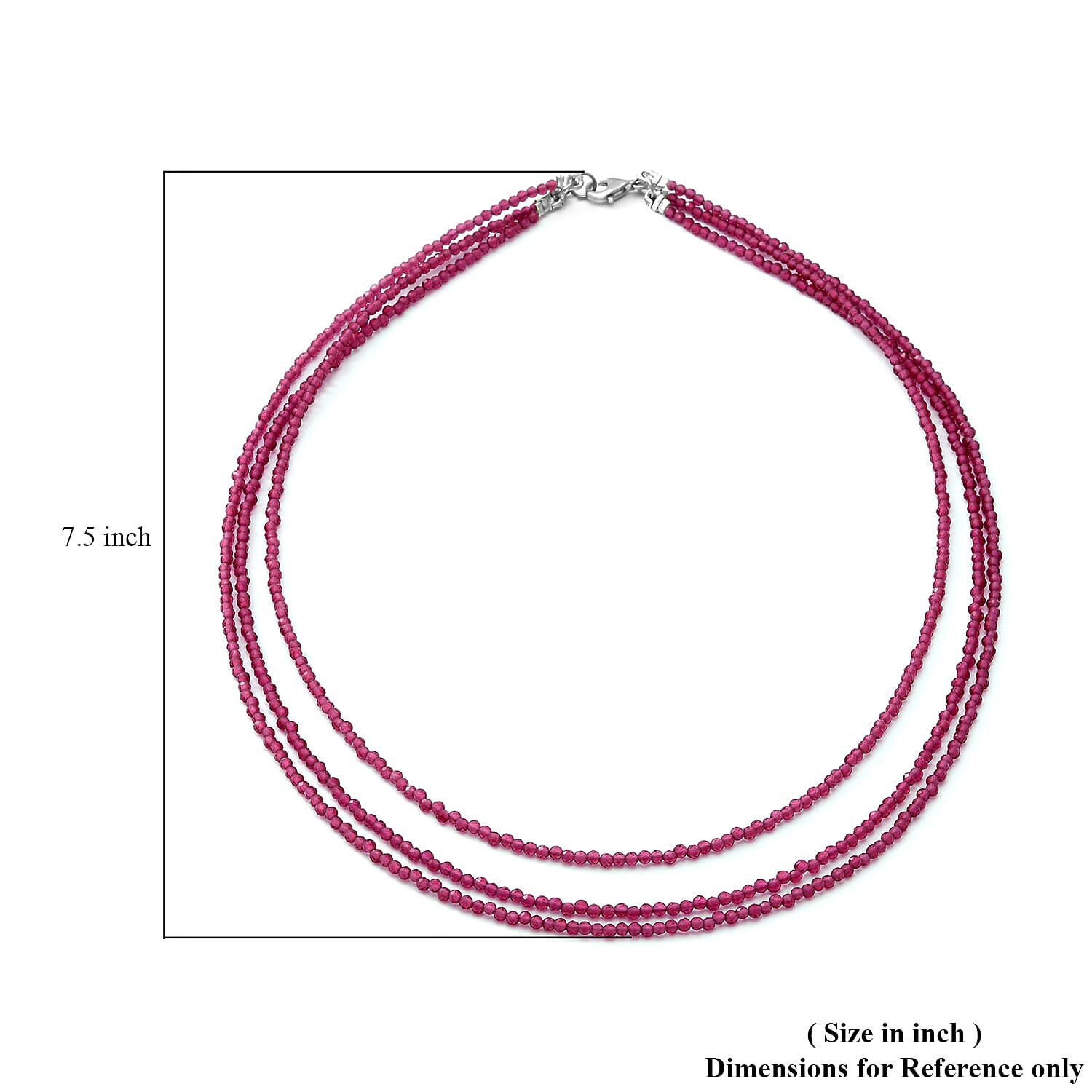 Mozambique Garnet Beaded Three Row Necklace 18 Inches with Lobster Lock in Sterling Silver 50.00 ctw
