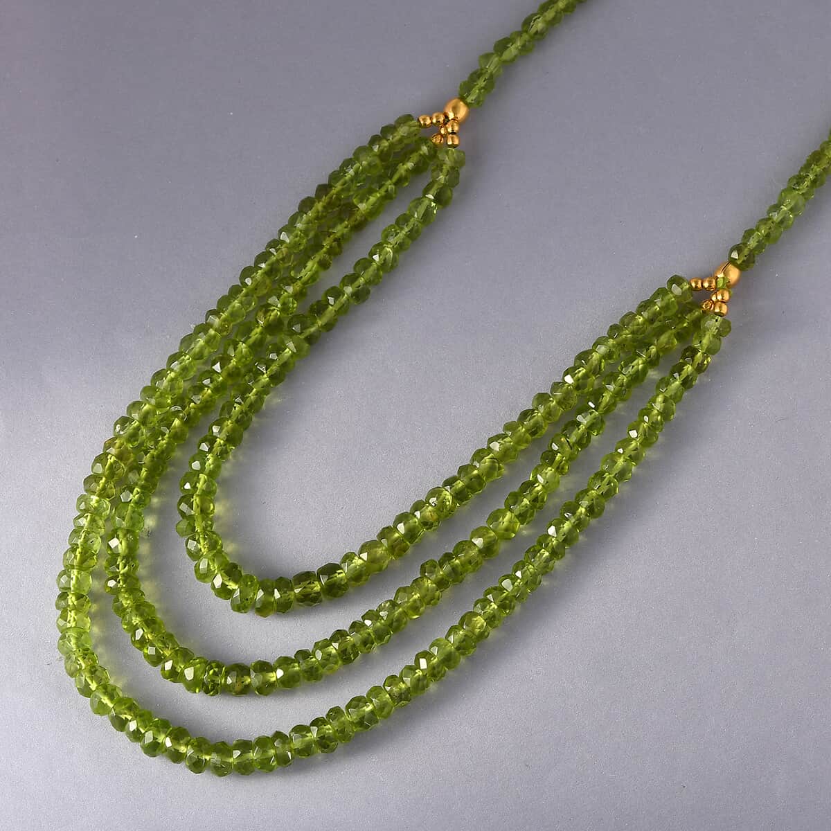 Arizona Peridot Multi Row Necklace 18-20 Inches in Vermeil Yellow Gold Over Sterling Silver 210.00 ctw image number 1