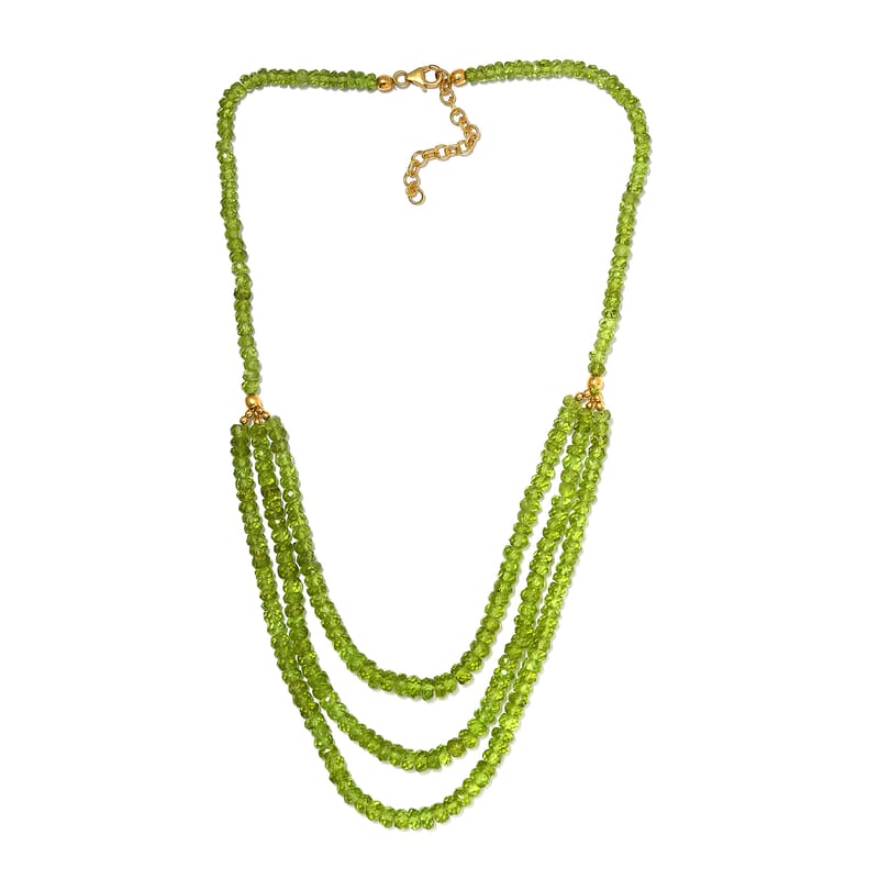Arizona Peridot Multi Row Necklace 18-20 Inches in Vermeil Yellow Gold Over Sterling Silver 210.00 ctw