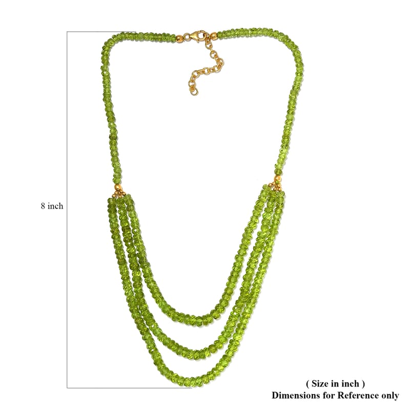 Arizona Peridot Multi Row Necklace 18-20 Inches in Vermeil Yellow Gold Over Sterling Silver 210.00 ctw