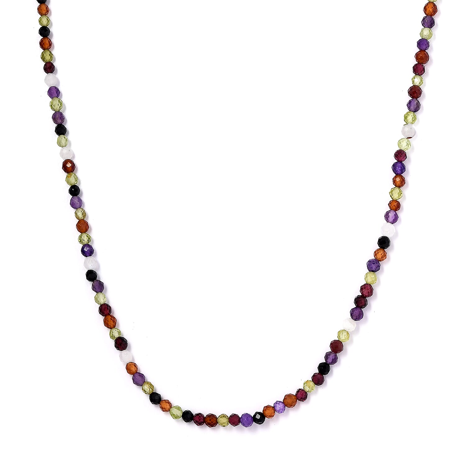 Multi Gemstone Beaded Necklace 18 Inches in Rhodium Over Sterling Silver 31.15 ctw