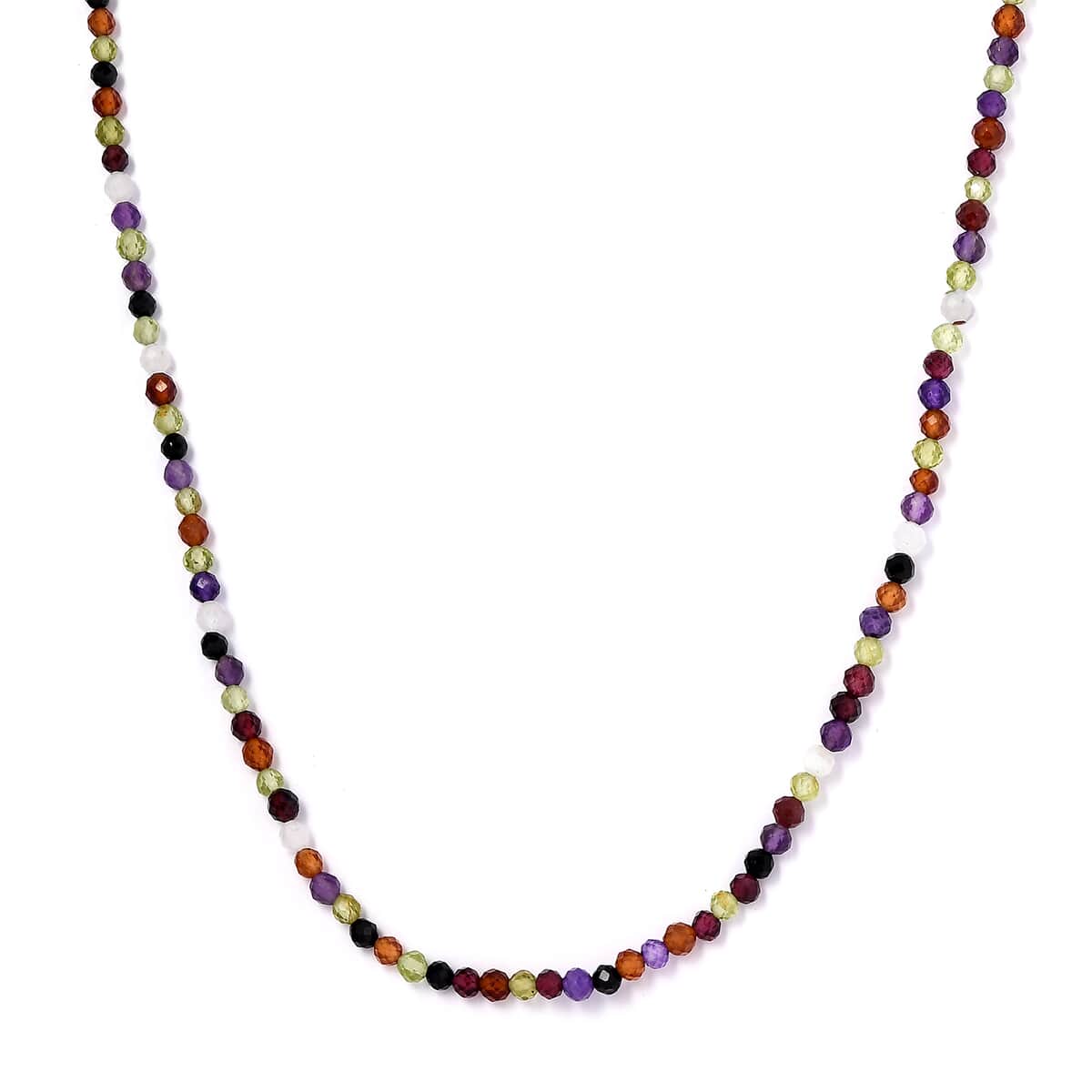 Multi Gemstone Beaded Necklace 18 Inches in Rhodium Over Sterling Silver 31.15 ctw image number 0