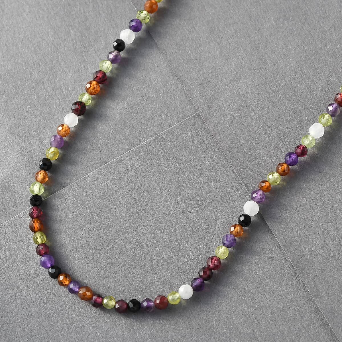 Multi Gemstone Beaded Necklace 18 Inches in Rhodium Over Sterling Silver 31.15 ctw image number 1