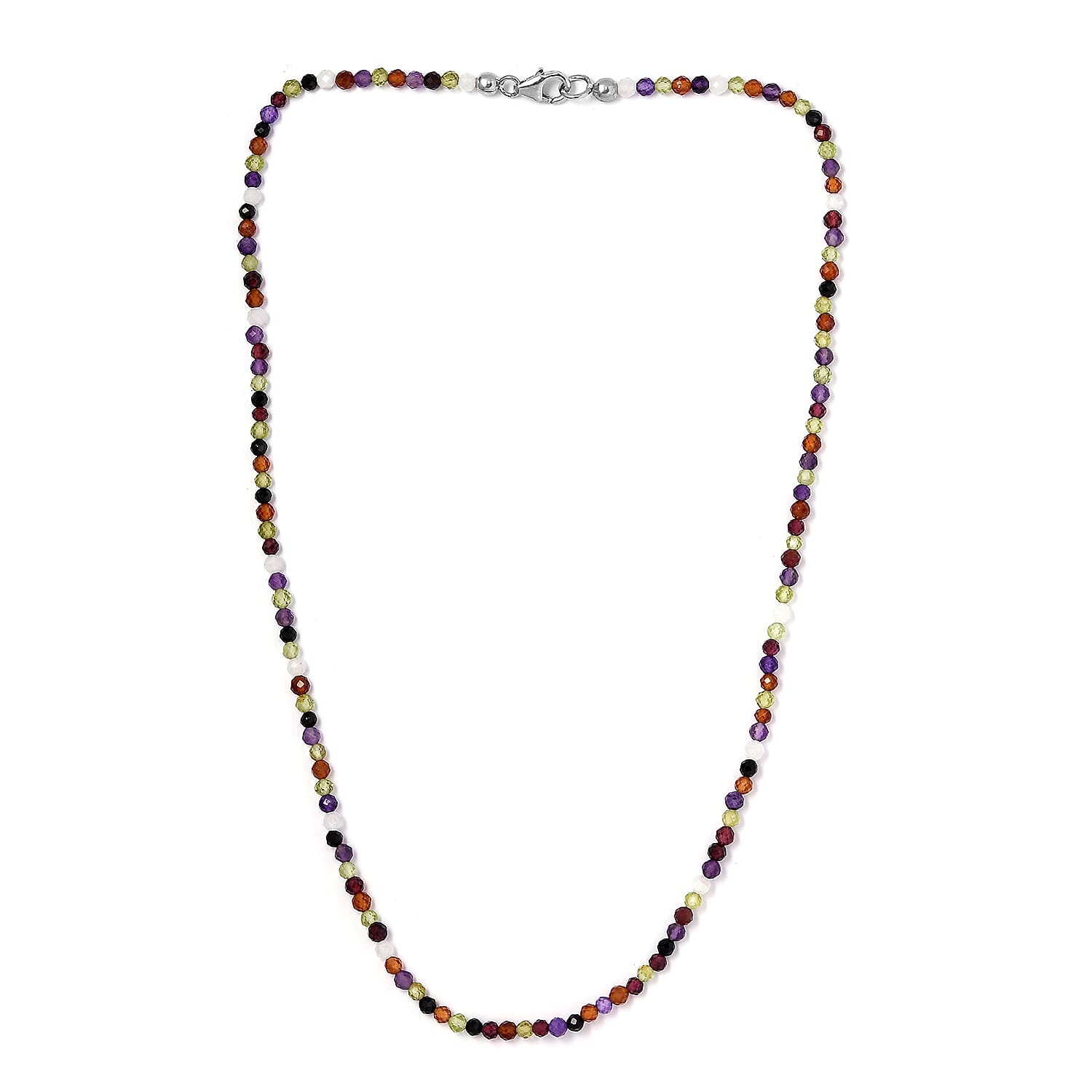 Multi Gemstone Beaded Necklace 18 Inches in Rhodium Over Sterling Silver 31.15 ctw