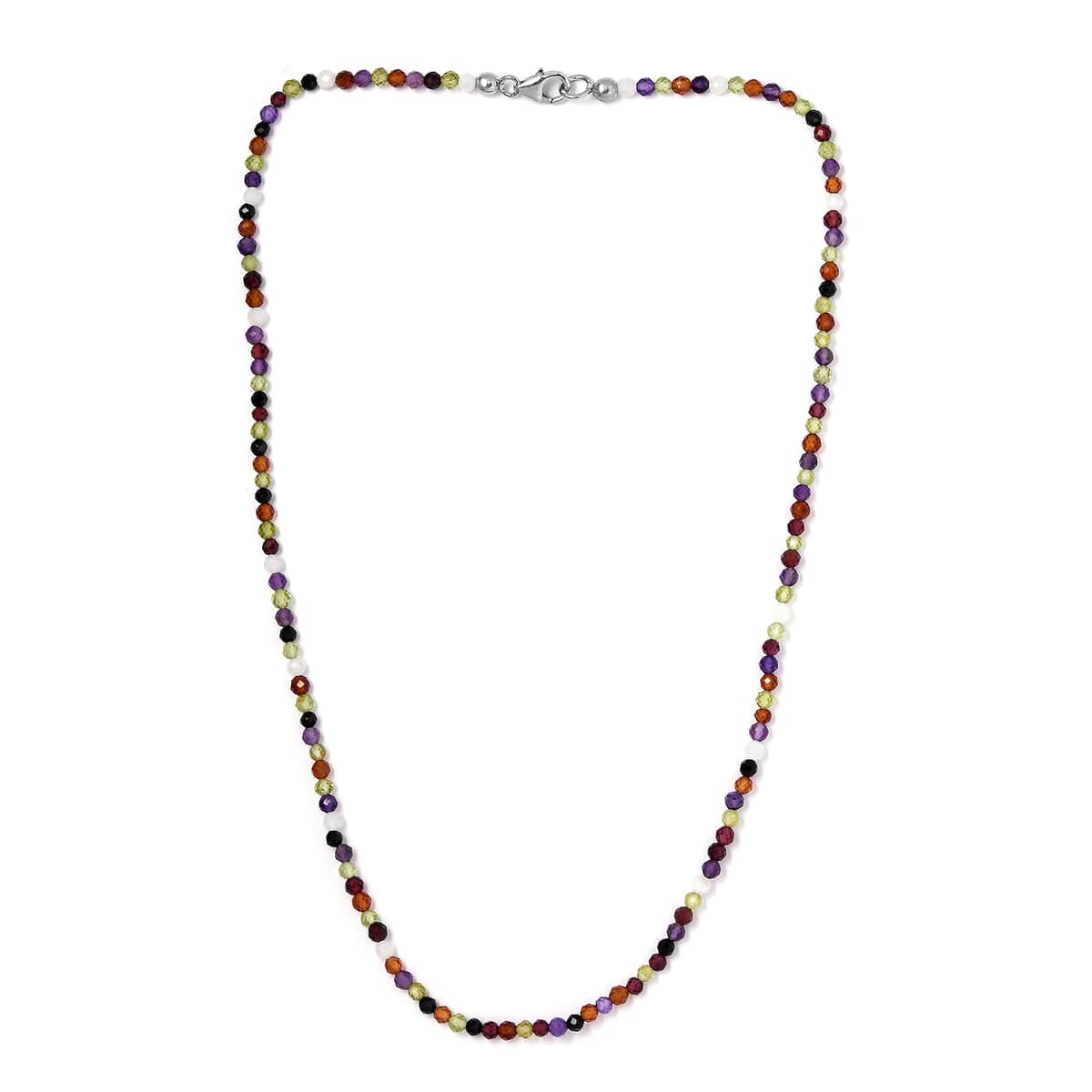 Multi Gemstone Beaded Necklace 18 Inches in Rhodium Over Sterling Silver 31.15 ctw image number 3