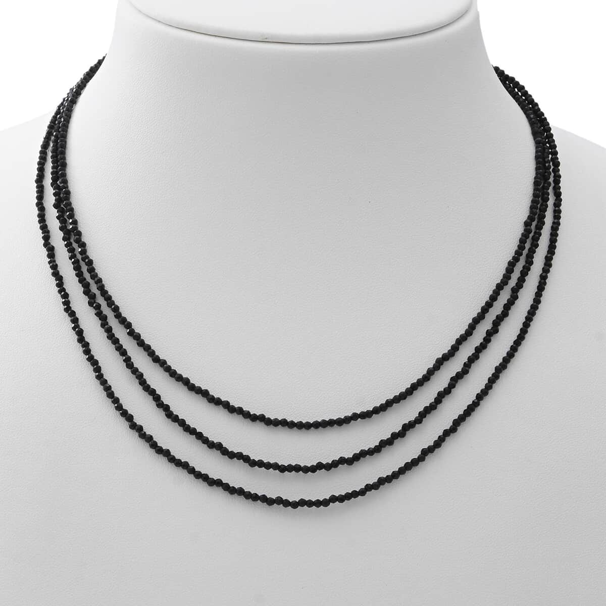 Thai Black Spinel Bead Necklace, Layered Necklace For Women, Lobster Clasp in Sterling Silver (18 Inches) 50.00 ctw image number 1