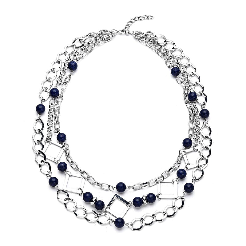 Lapis Lazuli 54.00 ctw Beaded Layered Necklace in Silvertone 20-24 Inches