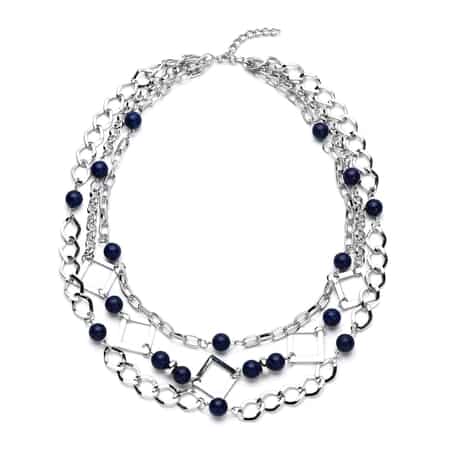 Lapis Lazuli Beaded Layered Necklace 20-24 Inches in Silvertone 54.00 ctw image number 0