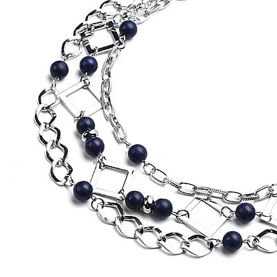Lapis Lazuli 54.00 ctw Beaded Layered Necklace in Silvertone 20-24 Inches