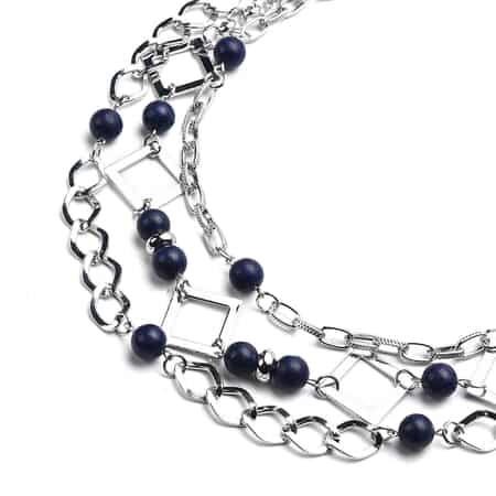 Lapis Lazuli Beaded Layered Necklace 20-24 Inches in Silvertone 54.00 ctw image number 2