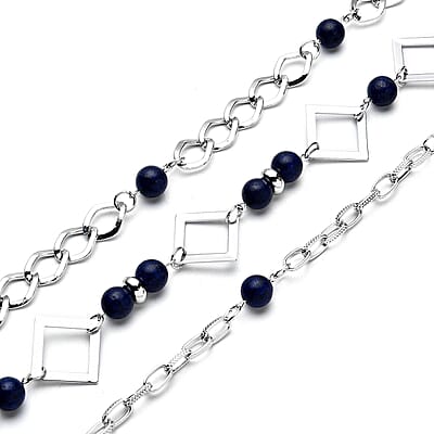 Lapis Lazuli 54.00 ctw Beaded Layered Necklace in Silvertone 20-24 Inches