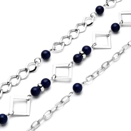 Lapis Lazuli Beaded Layered Necklace 20-24 Inches in Silvertone 54.00 ctw image number 3