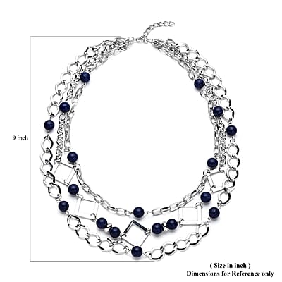 Lapis Lazuli 54.00 ctw Beaded Layered Necklace in Silvertone 20-24 Inches