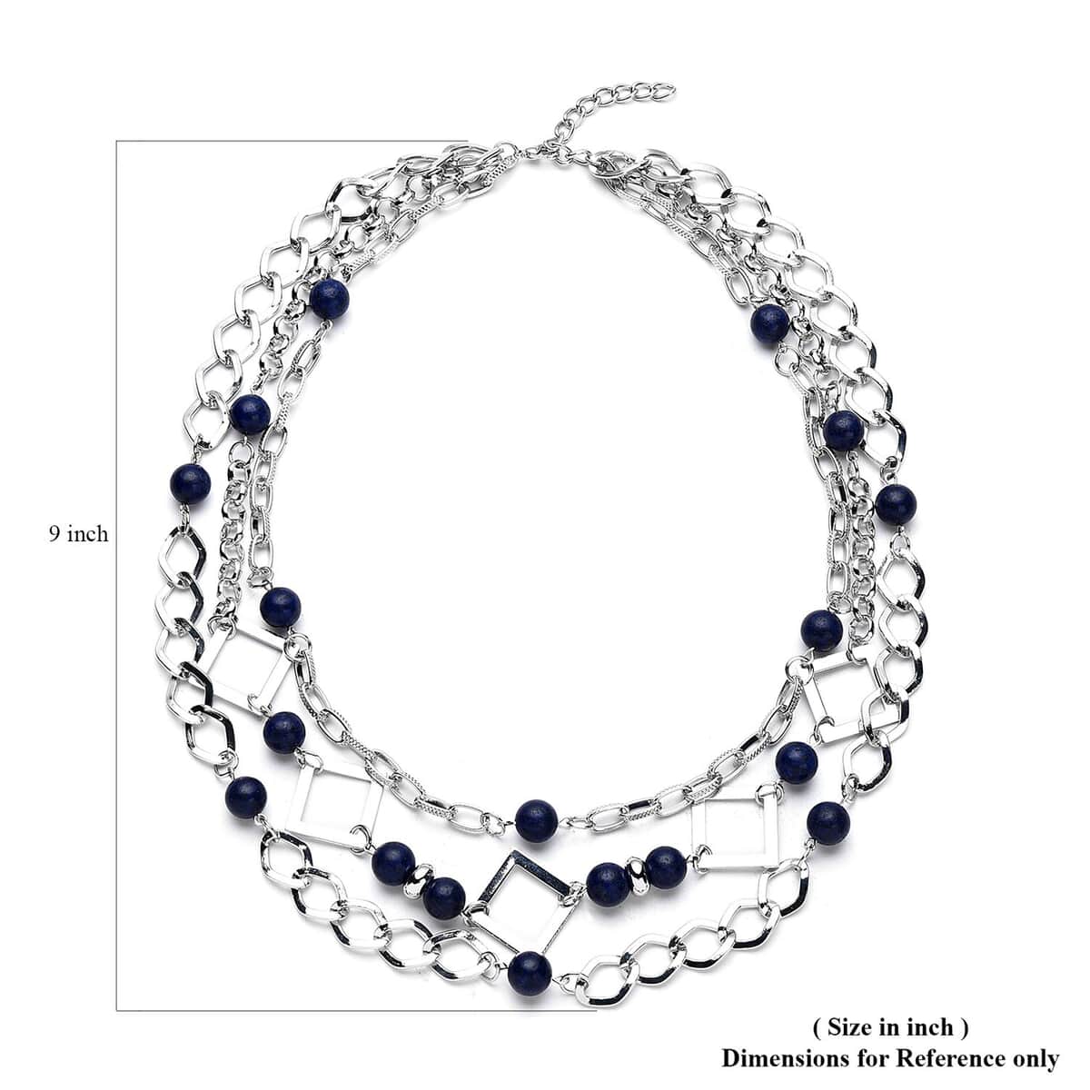 Lapis Lazuli Beaded Layered Necklace 20-24 Inches in Silvertone 54.00 ctw image number 5
