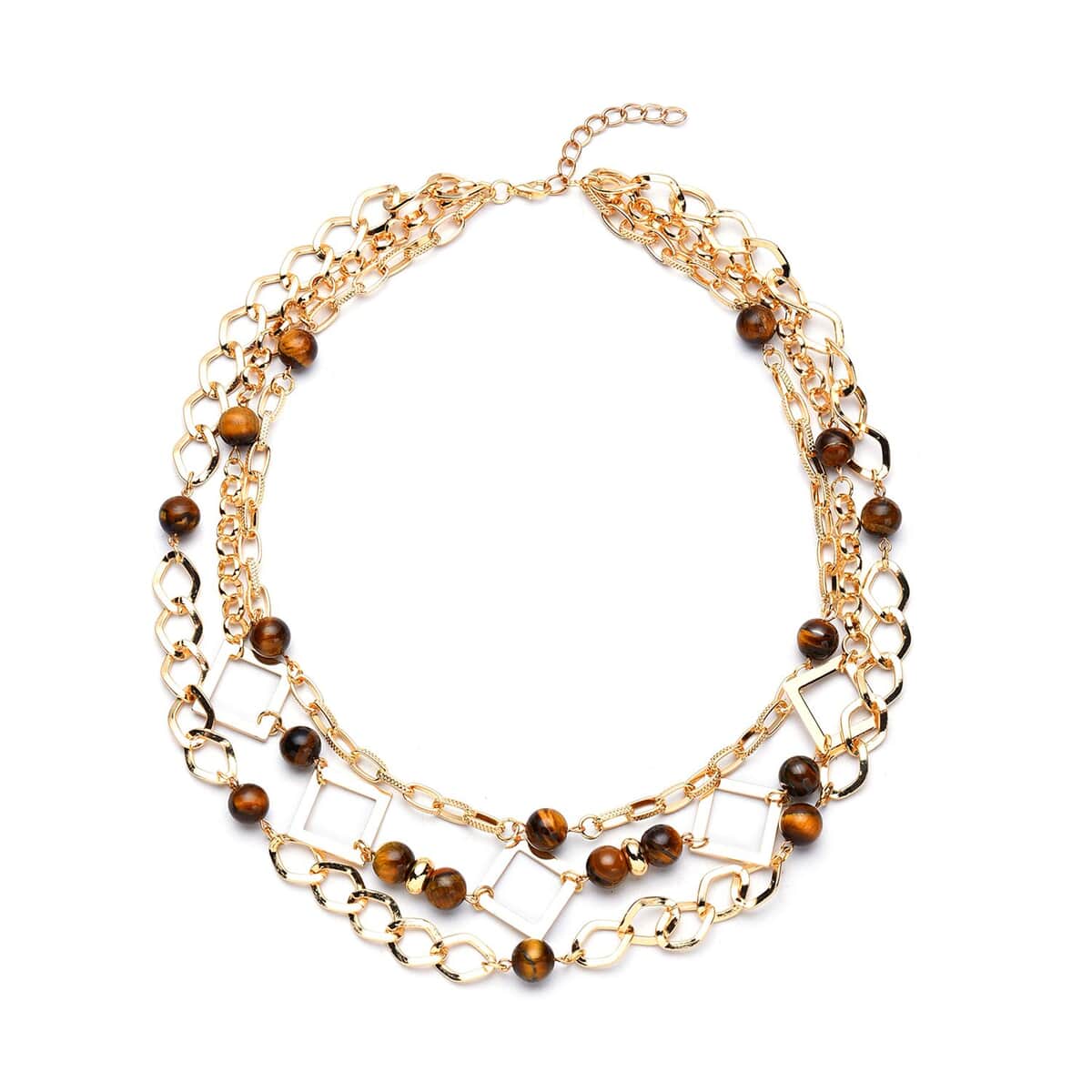 Tiger's Eye Beaded Layered Necklace 20-24 Inches in Goldtone 54.00 ctw image number 0